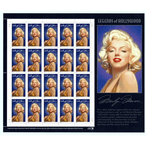 1995 32c Scott #2967 Marilyn Monroe Legends of Hollywood Sheet (20) - MNH
