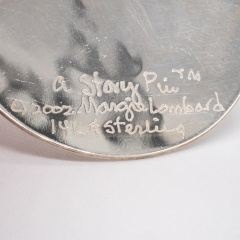 2002 Signed Margie Lombard Sterling Silver/14K Gold Friends Pendant/Brooch