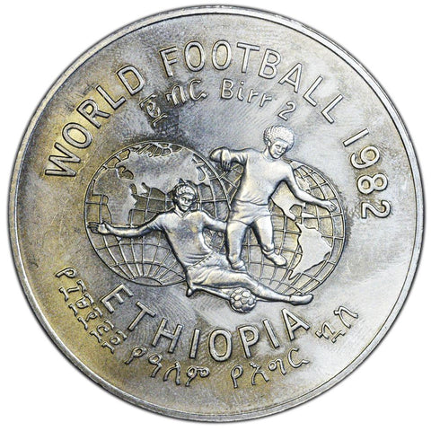 1982 Ethiopia 2 Birr World Football Coin Km#64 - Unc.