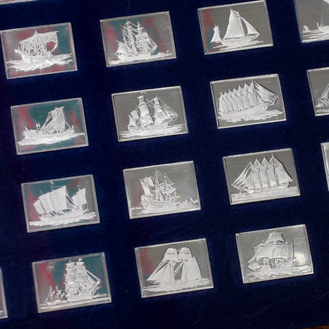 Franklin Mint "The Great Sailing Ships of History" Mini Ingot Collection w/Wooden Display Box