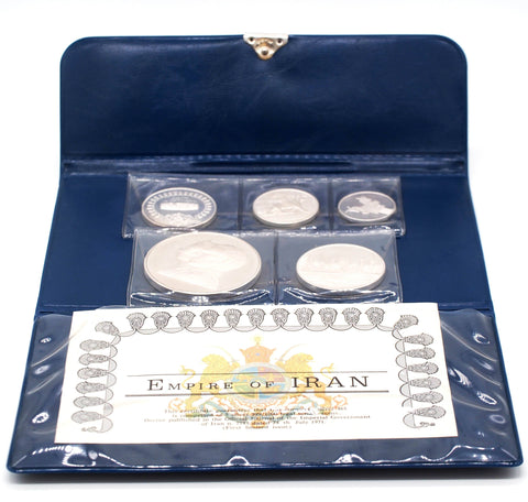 1971 Empire of Iran 5 Proof Coin Silver Set w Leatherette Folder