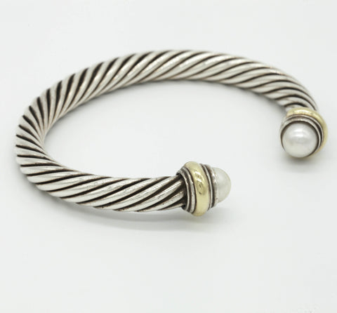 David Yurman Sterling Silver/14K Gold - Pearl Cable Bracelet