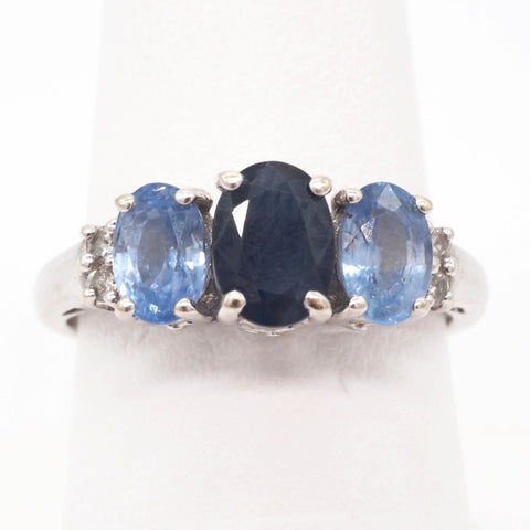 10K Gold Ceylon Blue Sapphire Diamond Ring