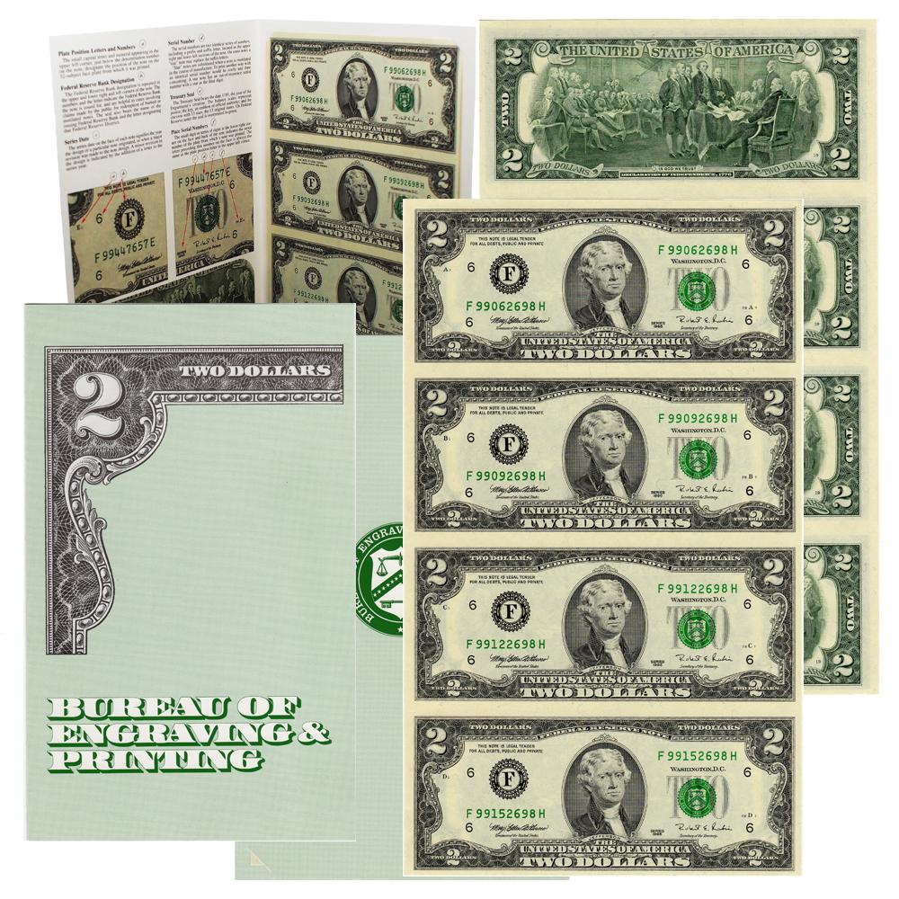 1995 Bureau of Engraving & Printing 2 Bill Uncut Sheet