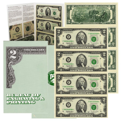 1995 Bureau of Engraving & Printing $2 Bill Uncut Sheet