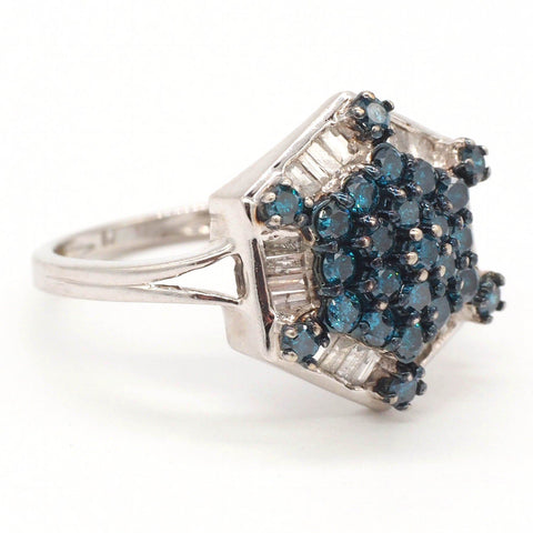 10K Gold Blue & Colorless Diamond Ring