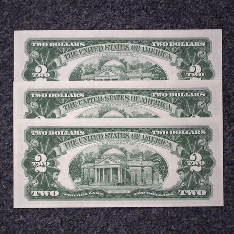 3 Consecutive 1963 $2 Red Seal Legal Tender Notes - Uncirculated