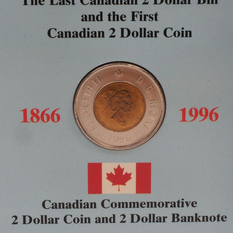 Canadian Commemorative 1996 2 Dollar Coin and 1986 2 Dollar Banknotes - PQBU