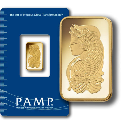 2.5 gram PAMP Suisse Fortuna .9999 Gold Bars in Assay Card