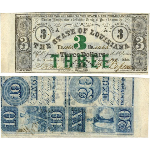 February 24, 1862 $3 State of Louisiana Note Cr.4 - Choice Very Fine