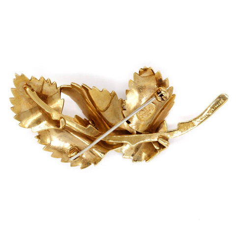 Vintage Tiffany & Co. Solid 14K Gold Retro Deco Signed Feather Brooch
