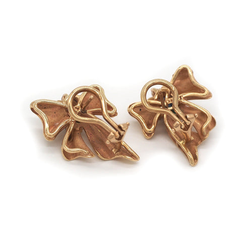 14K Gold Diamond and Sapphire Bow/Ribbon Earrings