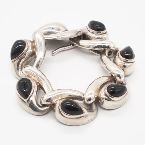 Rare Charles Krypell Sterling Silver Black Onyx Modernist Bracelet