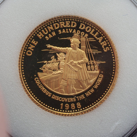 1988 "The Moment of Discovery" Bahamas One Hundred Dollar Gold Coin w/ Box & C.O.A.