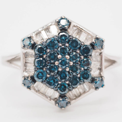 10K Gold Blue & Colorless Diamond Ring