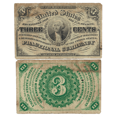 (1864-1869) 3rd Issue 3¢ Fractional Fr. 1226 (Light) ~ Fine