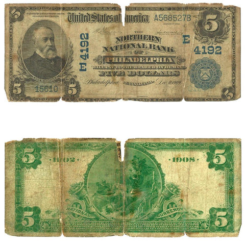 1902 $5 Northern National Bank of Philadelphia Charter 4192 - Good