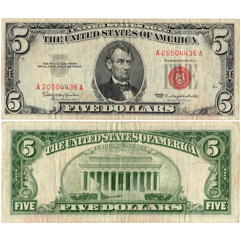 1953 & 1963 Red Seal $5 Legal Tender Notes - VG/Fine or Better