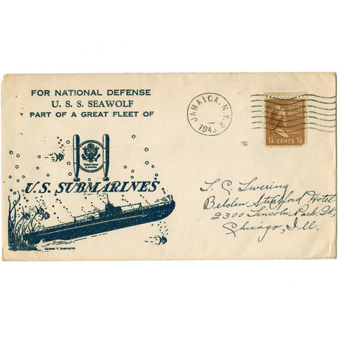 1943 For National Defense U.S.S. Seawolf Patriotic Cover - Scott# 805