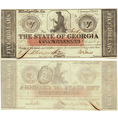 January 15, 1862 $5 State of Georgia Note Cr. 5 - Crisp Uncirculated