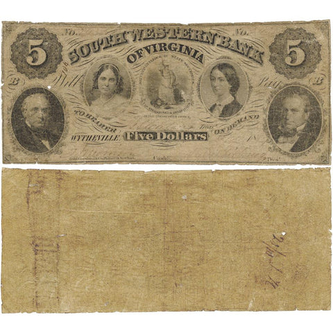 1857 $5 South Western Bank of Virginia, Wytheville VA-270-G2 - Very Good