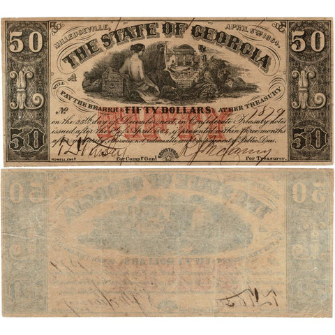 April 6, 1864 $50 State of Georgia Note Cr. 22 - Choice Very Fine