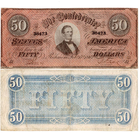 T-66 Feb. 17th,1864 $50 Confederate States of America (C.S.A.) PF-8/CR.499 - Crisp. VF