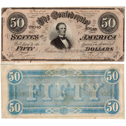 T-66 Feb. 17th,1864 $50 Confederate States of America Notes Deal - VF