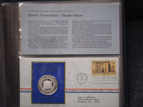 1971 Postmasters of America Medallic First Day Covers - 11 Sterling Silver Medals Set