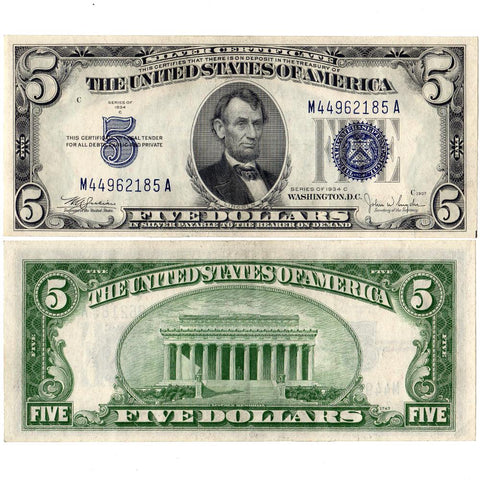 1934-C $5 Silver Certificate Fr. 1653 - About Uncirculated