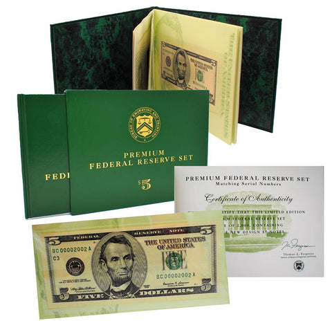 12-Note 1999 $5 Matching Serial Number Premium Federal Reserve Set