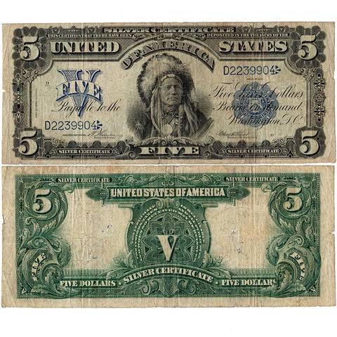 1899 $5 Oncpapa Indian Chief Silver Certificate Fr.280 - Very Good