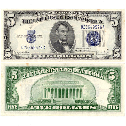 1934-D $5 Silver Certificate Fr. 1654 - About Uncirculated
