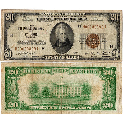 1929 $20 St. Louis Federal Reserve Note Fr. 1870-H - Fine