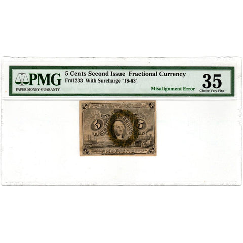 (1863-1867) 2nd Issue 5¢ Fractional Fr. 1233 - PMG VF 35 - Misalignment Error
