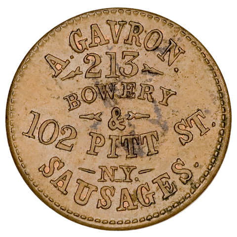 (1861-1865) A. Gavron, Sausages Civil War Store Card Token Fuld-NY-630AB-7a - Brown Uncirculated