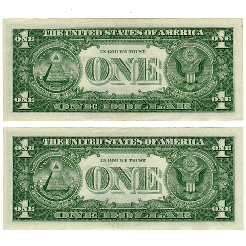 Consecutive Pair of 1957-A $1 Silver Certificates GA Block Fr.1620 - Choice Uncirculated