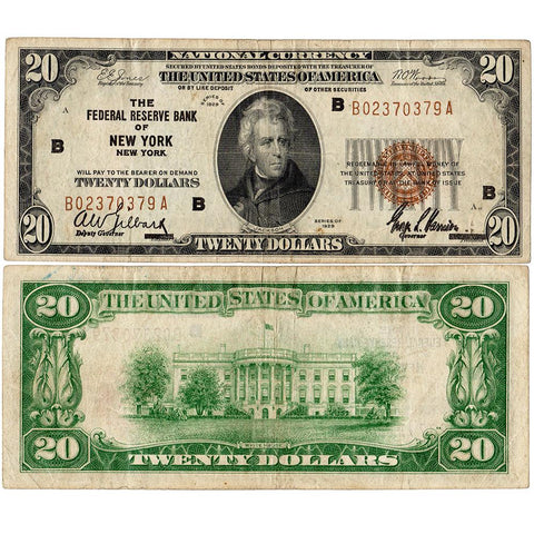 1929 $20 New York Federal Reserve Note Fr. 1870-B - Very Fine