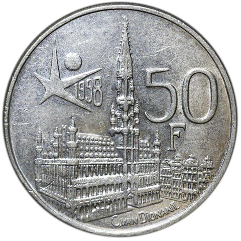 1958 Belgium Silver 50 Francs KM.150.1 - About Uncirculated