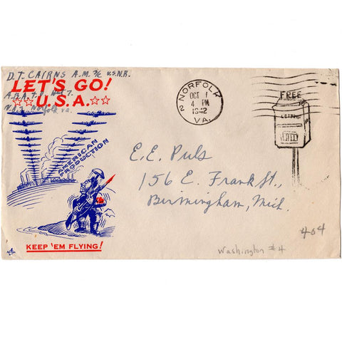 1942 "Let's Go U.S.A. Keep 'Em Flying" Patriotic Cover - Free Mail
