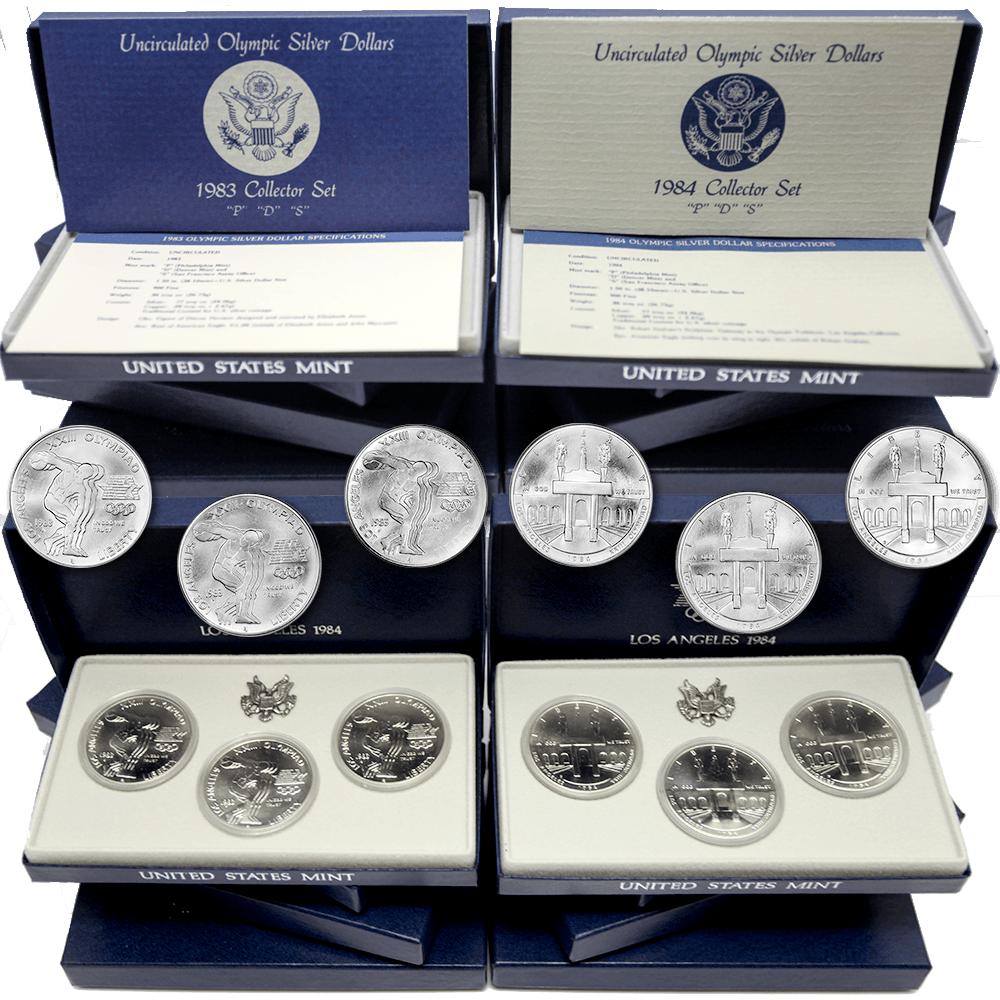 1983 1984 P D S Uncirculated Olympic Silver Dollar 3 Coin Collector