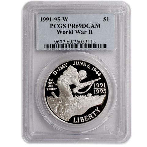 1991-95-W WWII D-Day Commemorative Silver Dollar - PCGS PR69 DCAM