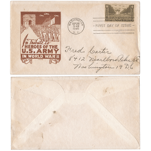 First Day of Issue September 8, 1945 3c Army First Day Cover - Scott 934
