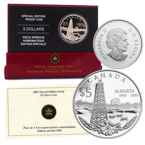 2005 Special Edition $5 Silver Proof Coin "Alberta" w/ OGP & Certificate of Authenticity