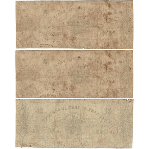 3 Note Denomination Set from 1862 Bank of the Old Dominion, Pearisburg Virginia - Very Good