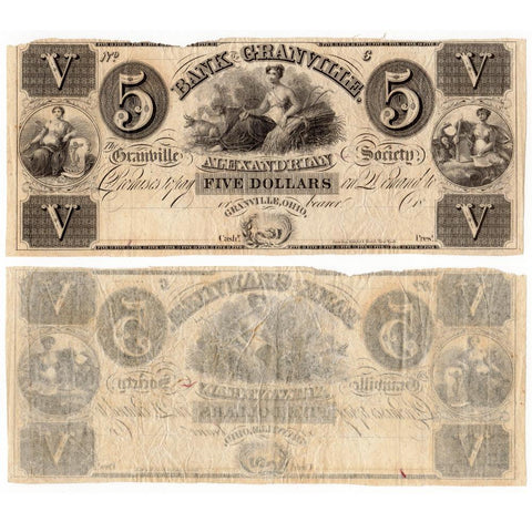 18_ _ $5 Bank of Granville / Granville Alexandrian Society Ohio - Very Fine Details