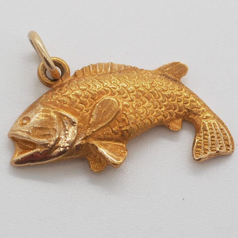 Handsome 14K Yellow Gold Bass Fish Pendant