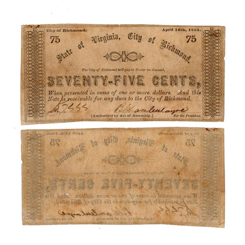 1862 75¢ City of Richmond, Virginia ~ Very Fine