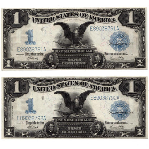 Pair of Consecutive 1899 Black Eagle $1 Silver Certificates Fr. 235 - Uncircualted