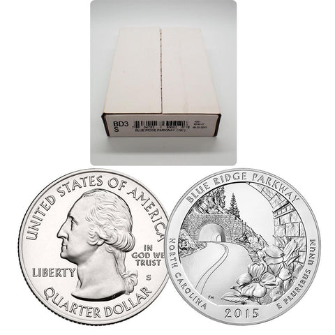 2015-S Blue Ridge Parkway (N.C.) Quarters 100 Coin Bag in Unopened Box